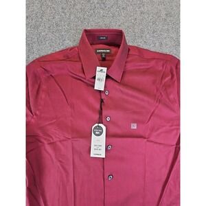 Express Mens L 16-16 1/2 Maroon 1MX Extra Slim Long Sleeve Button Up Shirt 1381